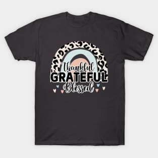 Thankful, Grateful, Blessed, Cute Leopard Rainbow T-Shirt